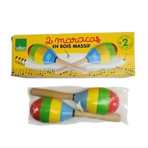 Vilac Set Of Two Woodturned Maracas Made In France